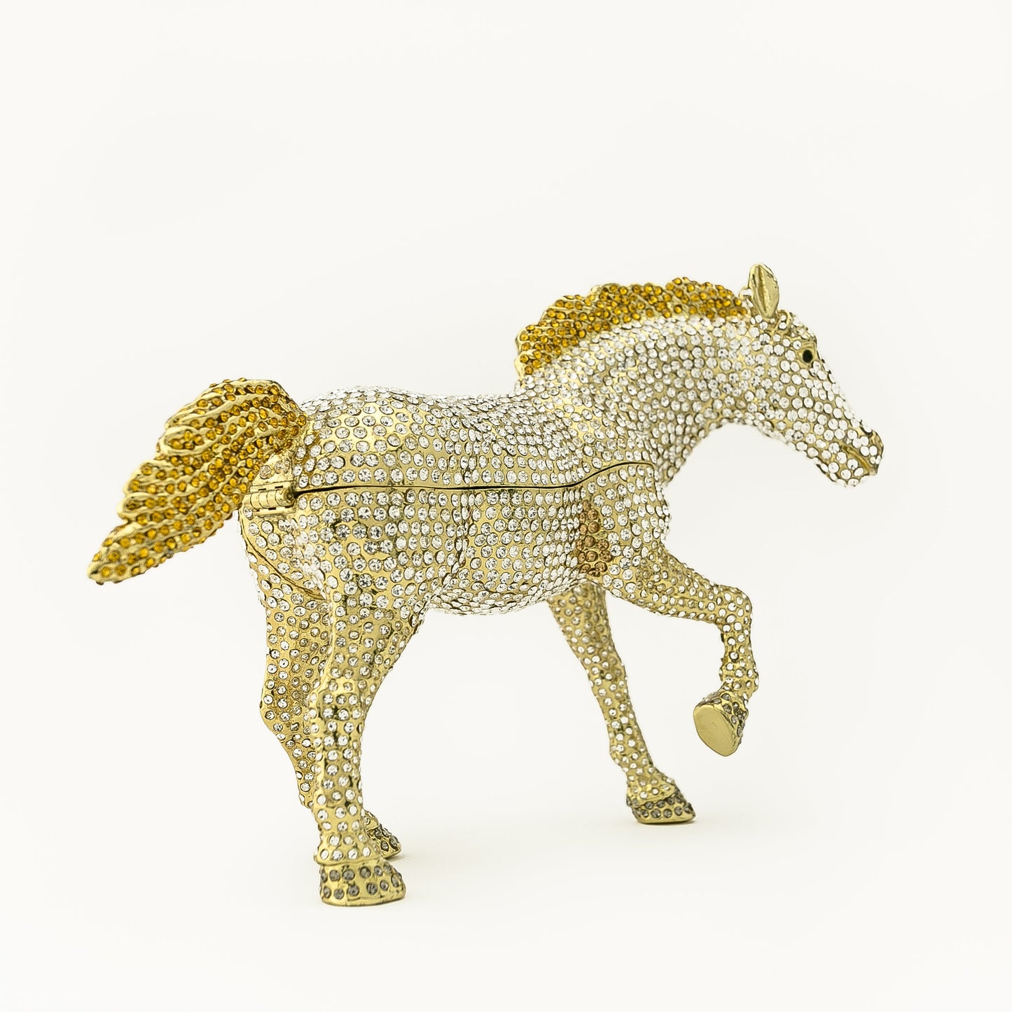 Large Golden Horse Decorated with White Crystals
