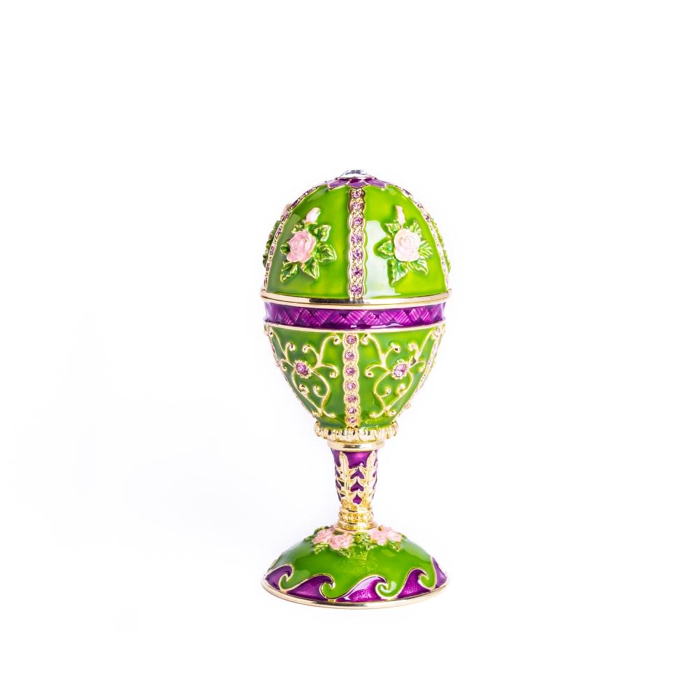 Green Faberge Egg Music Playing Decorated with Flowers