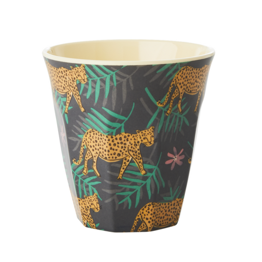 Set of 2 Rice DK Leopard and Leaves Print Two Tone Melamine Cup