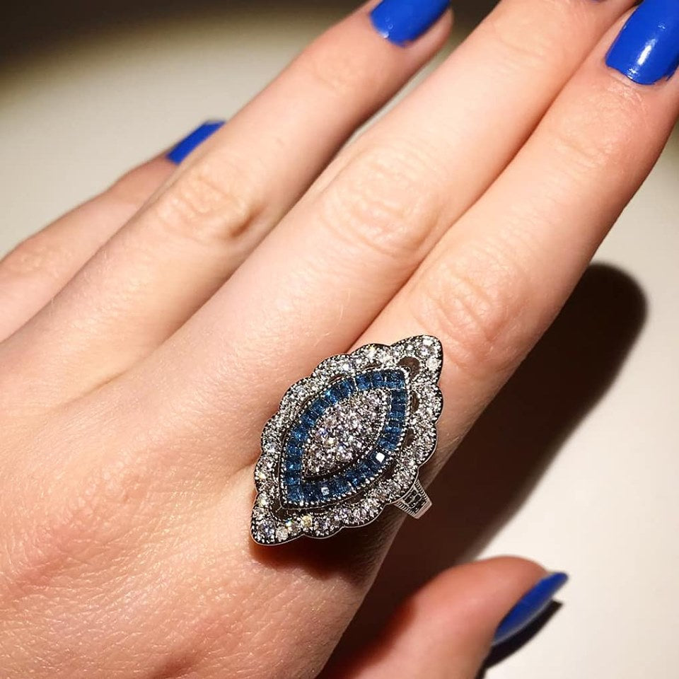 Retro Style Deep Blue Zarconia Ring