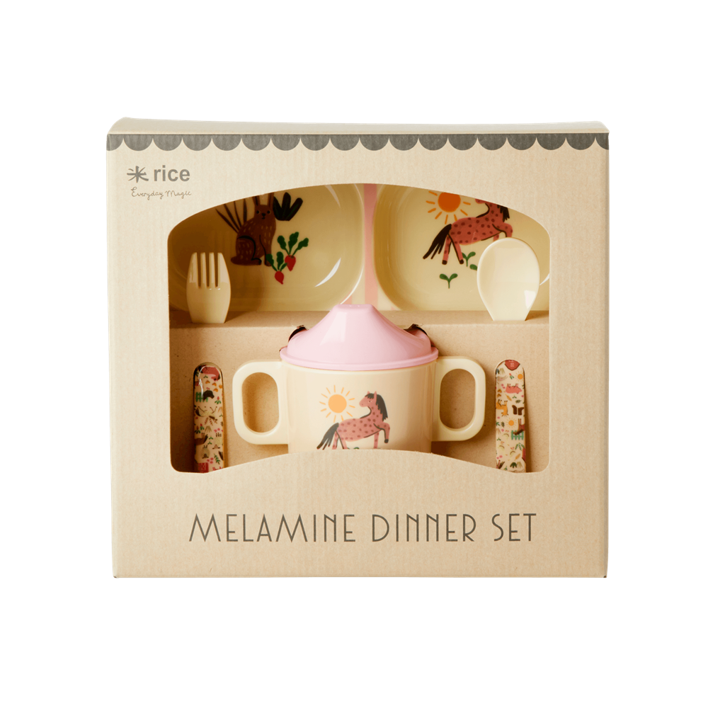 Rice DK | Melamine Baby Set Dinner Pink Farm Print