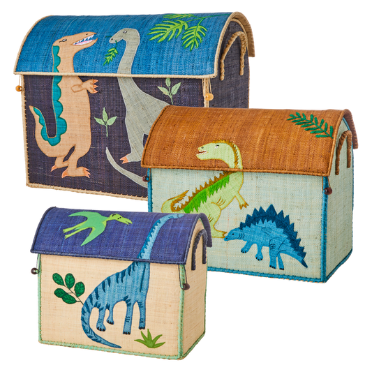 Raffia Storage Baskets with Dinosaur Theme - Set of 3 - Rice By Rice