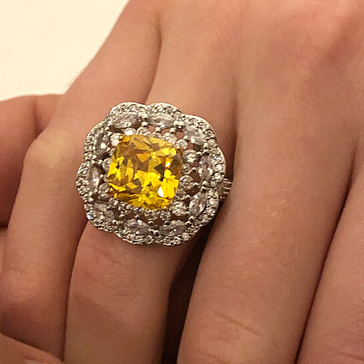 Large Floral Crystal Yellow Center Ring