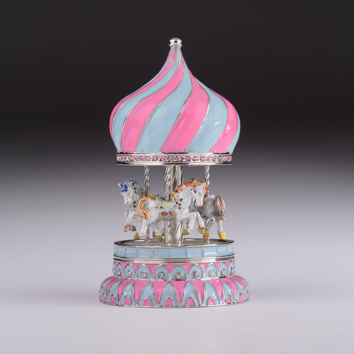 Pink Wind up Musical Carousel with Crystals