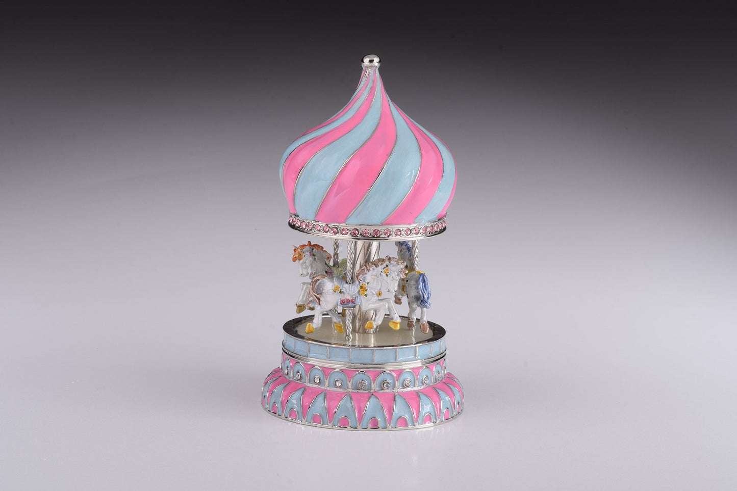 Pink Wind up Musical Carousel with Crystals
