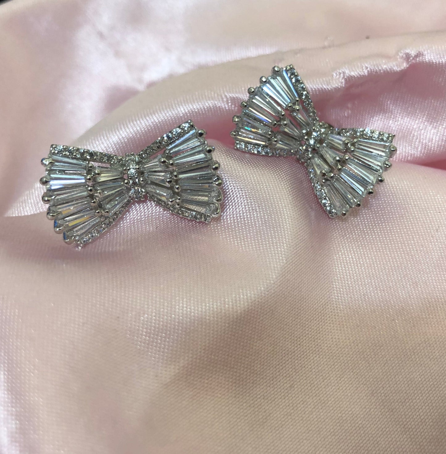 Bow Stud Baguette Crystal Earrings