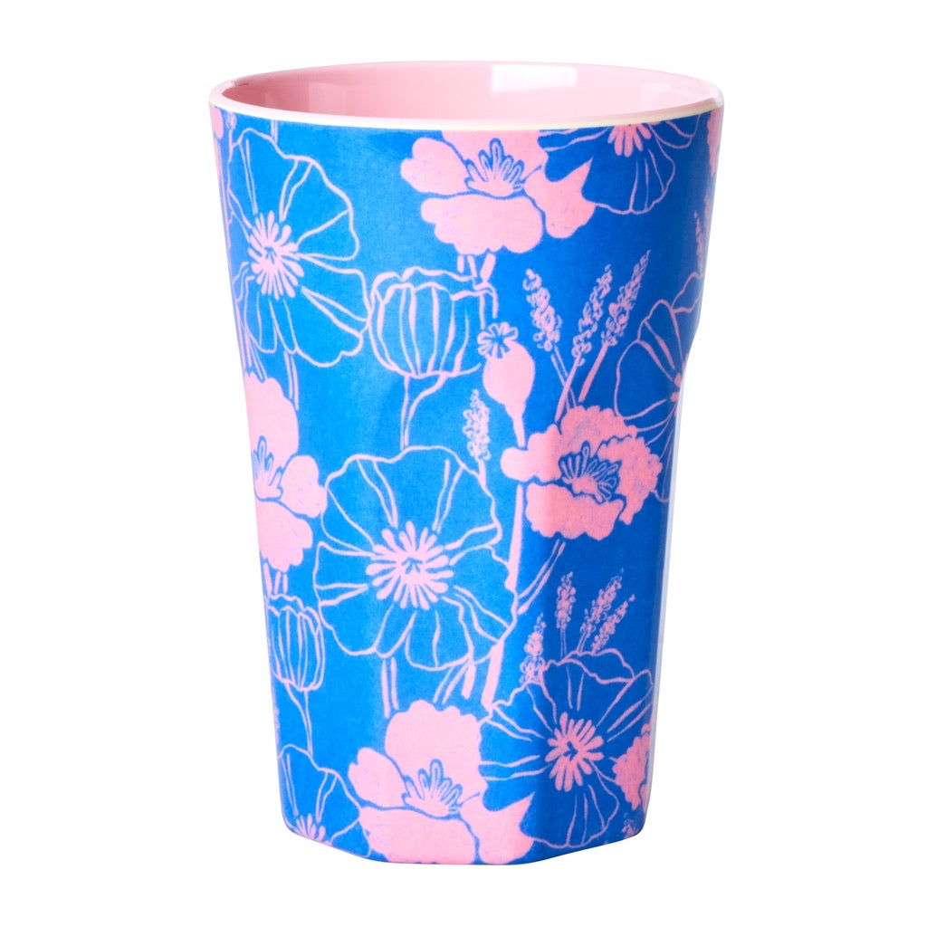 Melamine Tall Cup - Blue - Poppies Love Print - Rice By Rice