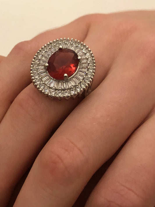 Oval Red Wine Cocktail Ring