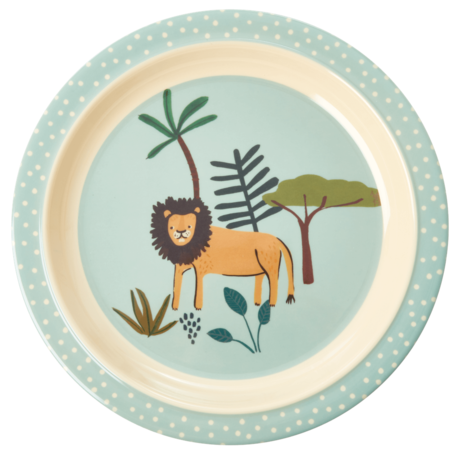 Rice Dk Melamine Kid Blue Jungle Animal Lunch Plate