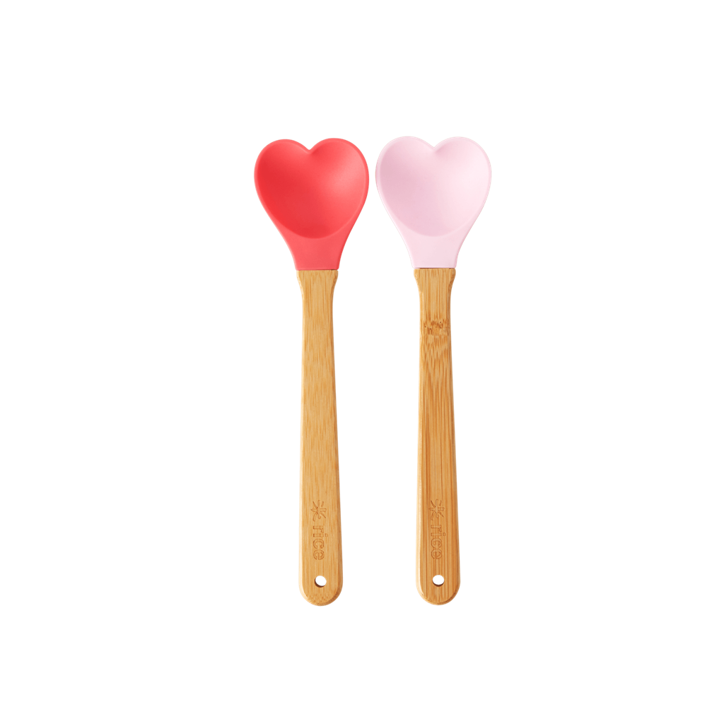Kitchen Silicone Spoon in mini Heart shape with bamboo Handle - Set of Two - Rice By Rice