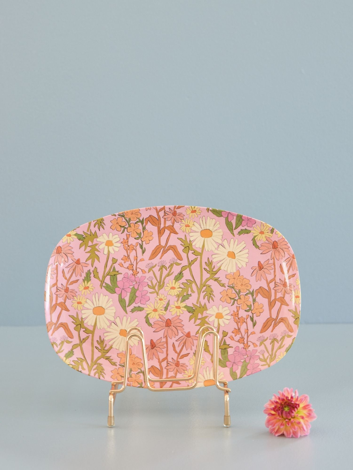 Medium Melamine Rectangular Plate - Soft Pink - Daisy Dearest Print - Rice By Rice