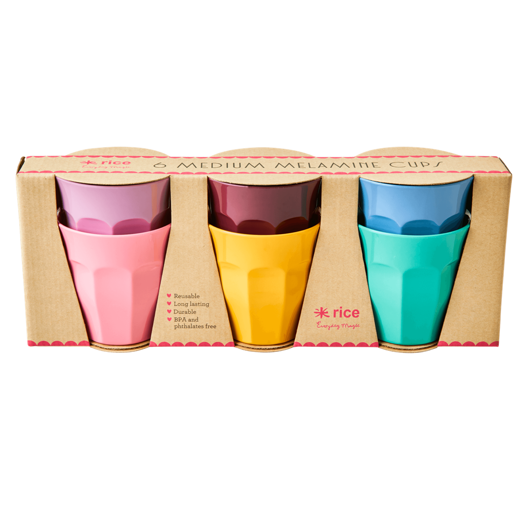 Melamine Cups in 'DANCE IT OUT' Colors  - Medium - 6 pcs. in Gift Box - Rice By Rice