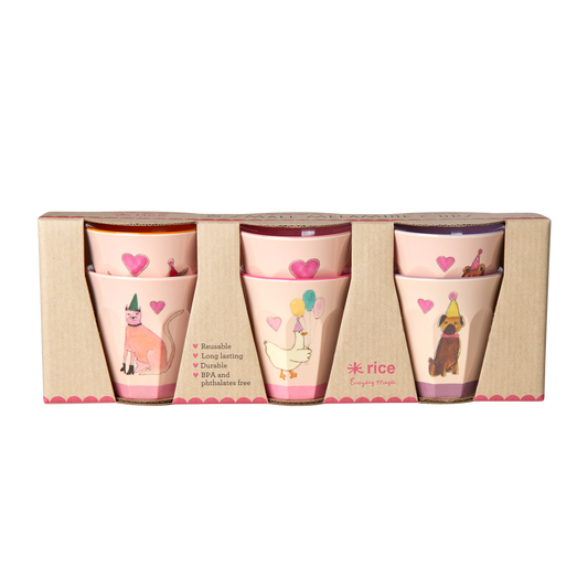 Small Melamine Cup - Soft Pink - Party Animal Print - Rice By Rice