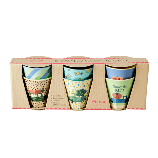 Rice DK Set of 6 Cars Print Two Tone Melamine Cups