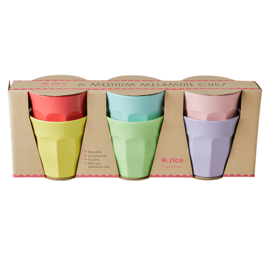 Melamine Cups in Assorted 'YIPPIE YIPPIE YEAH' Colors  - Medium - 6 pcs. in Gift Box - Rice By Rice