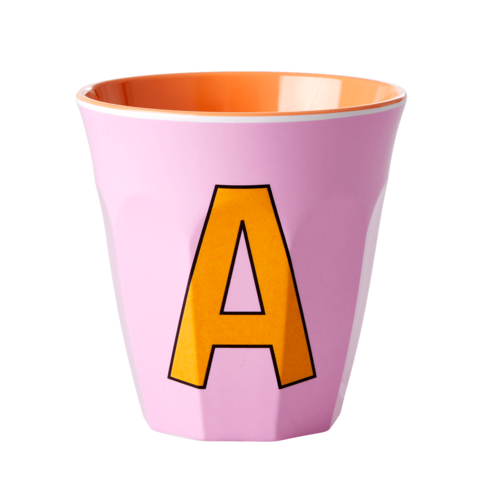 Melamine Cup - Medium with Alphabet in Pinkish Colors | Letter A - Rice By Rice