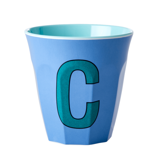 Melamine Cup - Medium with Alphabet in Bluish Colors | Letter C - Rice By Rice