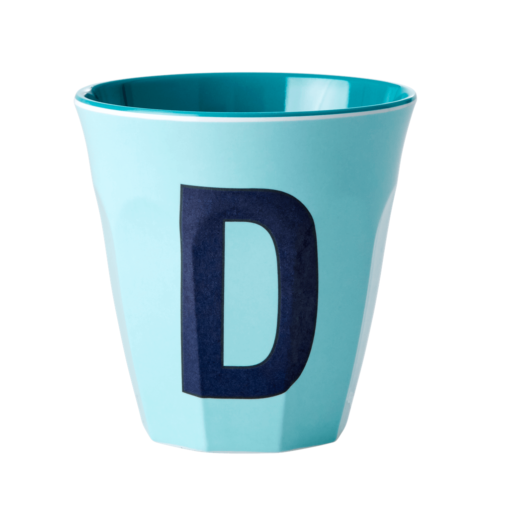 Melamine Cup - Medium with Alphabet in Bluish Colors | Letter D - Rice By Rice