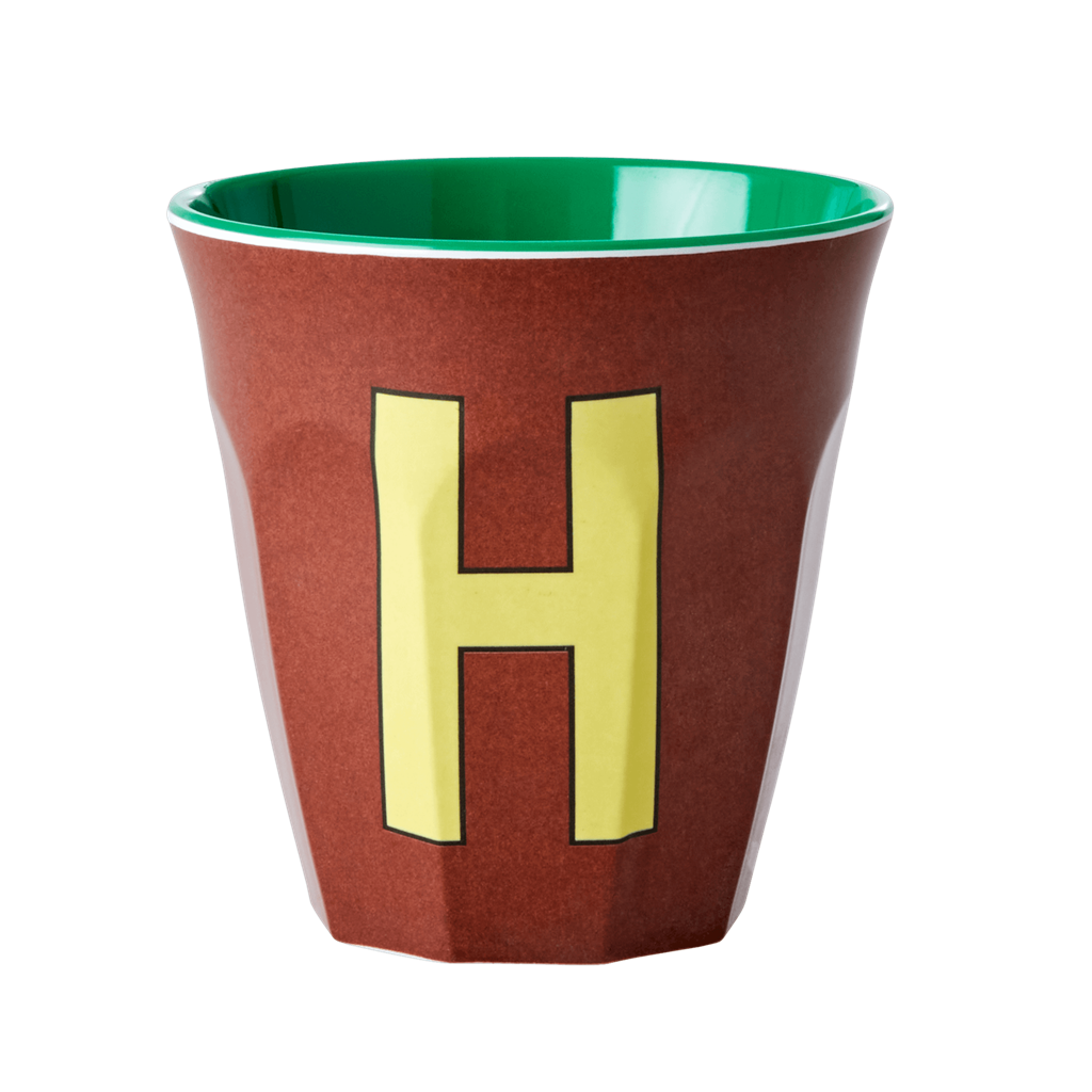 Melamine Cup - Medium with Alphabet in Brownish Colors | Letter H - Rice By Rice