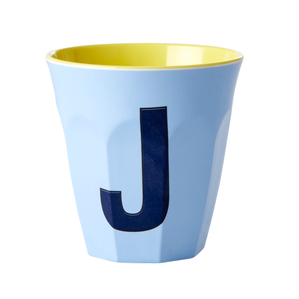 Melamine Cup - Medium with Alphabet in Bluish Colors | Letter J - Rice By Rice
