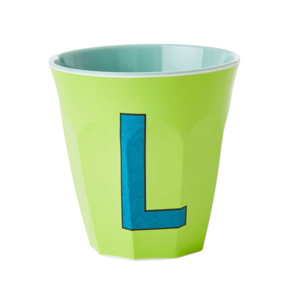 Melamine Cup - Medium with Alphabet in Bluish Colors | Letter L - Rice By Rice