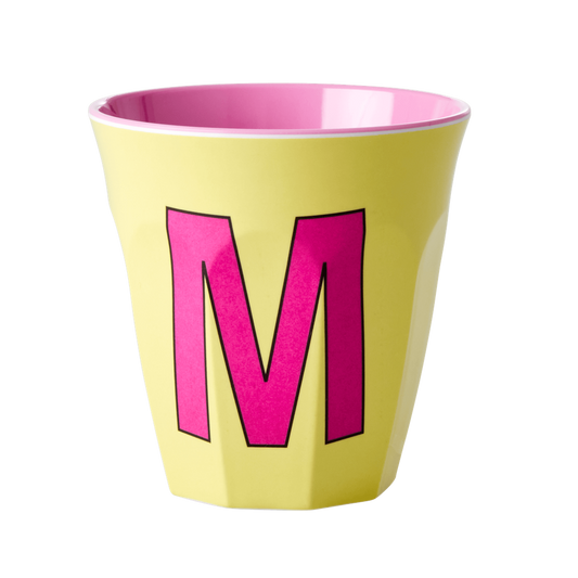 Melamine Cup - Medium with Alphabet in Pinkish Colors | Letter M - Rice By Rice