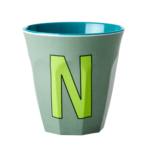 Melamine Cup - Medium with Alphabet in Bluish Colors | Letter N - Rice By Rice