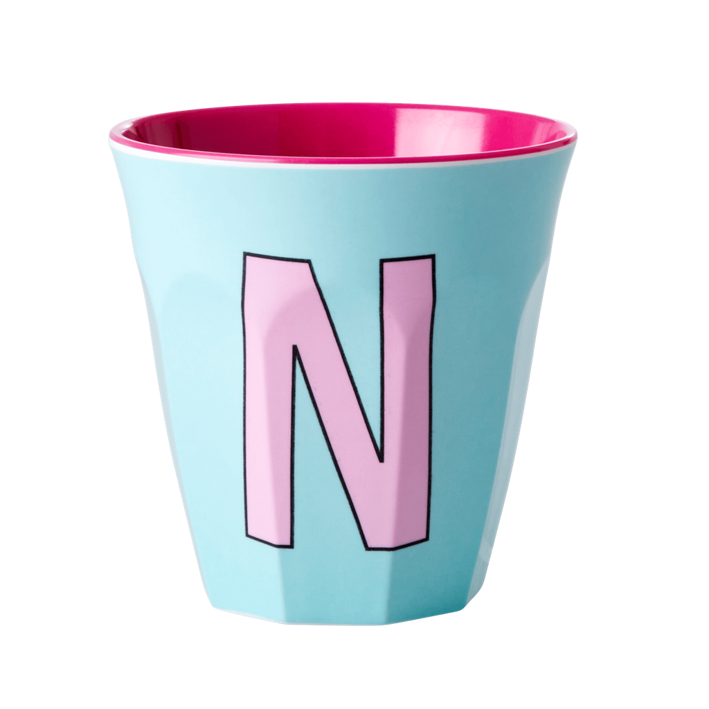Melamine Cup - Medium with Alphabet in Pinkish Colors | Letter N - Rice By Rice
