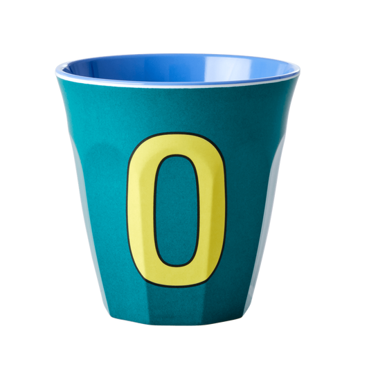 Melamine Cup - Medium with Alphabet in Bluish Colors | Letter O - Rice By Rice