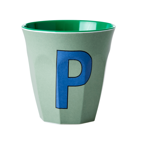Melamine Cup - Medium with Alphabet in Bluish Colors | Letter P - Rice By Rice