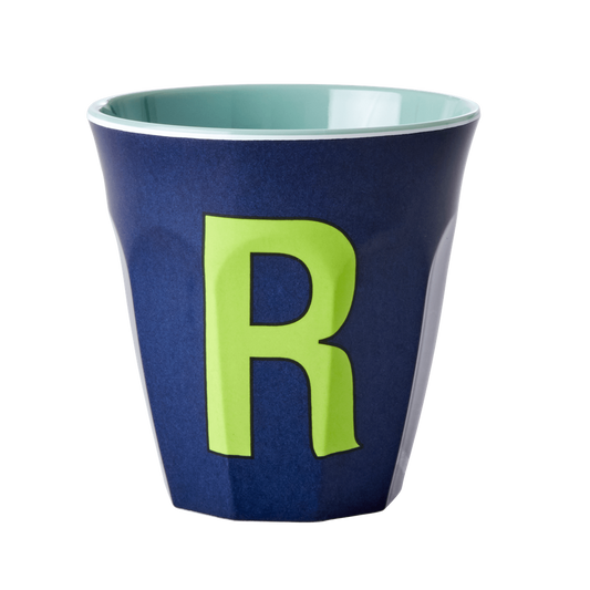 Melamine Cup - Medium with Alphabet in Bluish Colors | Letter R - Rice By Rice