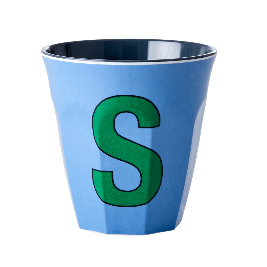 Melamine Cup - Medium with Alphabet in Bluish Colors | Letter S - Rice By Rice