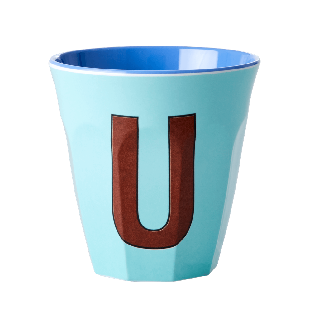 Melamine Cup - Medium with Alphabet in Bluish Colors | Letter U - Rice By Rice