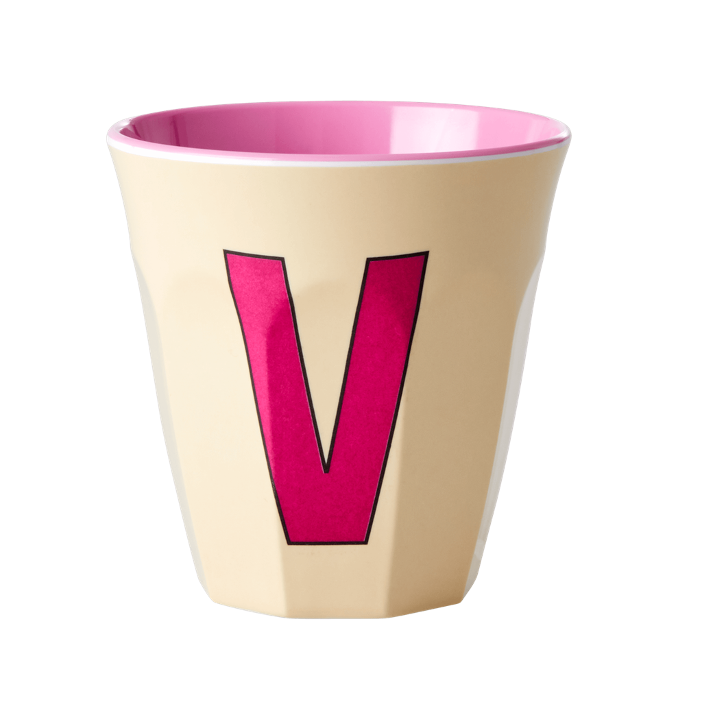 Melamine Cup - Medium with Alphabet in Pinkish Colors | Letter V - Rice By Rice