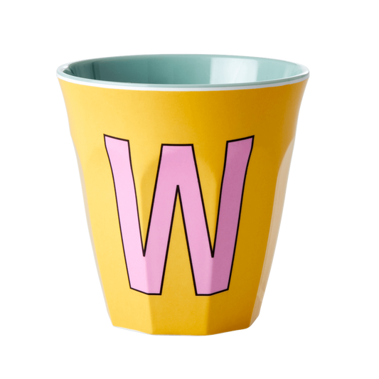 Melamine Cup - Medium with Alphabet in Pinkish Colors | Letter W - Rice By Rice