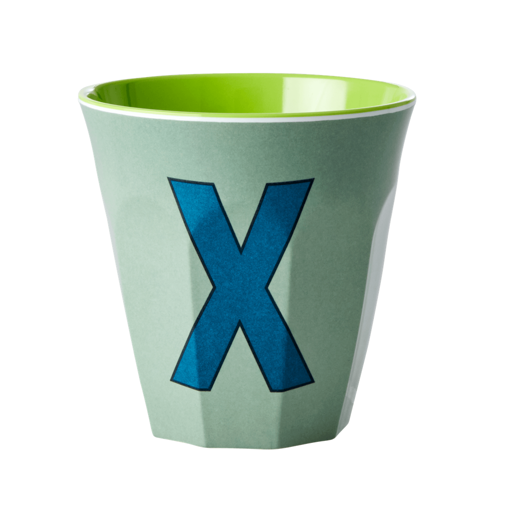Melamine Cup - Medium with Alphabet in Bluish Colors | Letter X - Rice By Rice