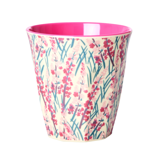 Medium Melamine Cup - Pink - Floral Field Print - Rice By Rice