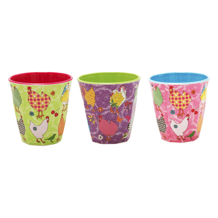 Rice DK Melamine Cups | Set of 3 Hen Print in 3 Colors