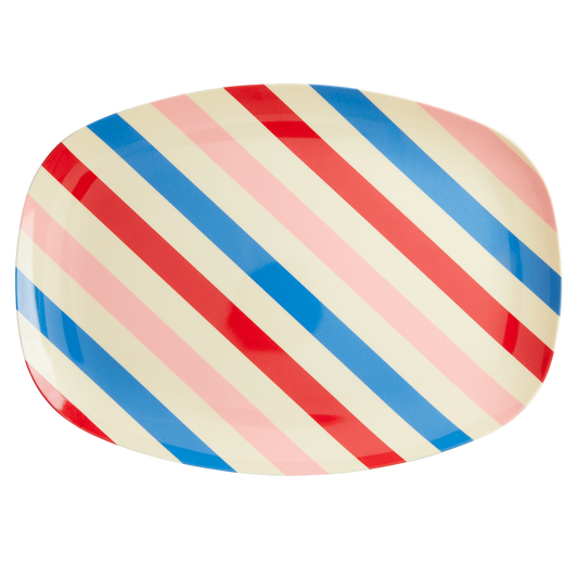 Rice DK Candy Stripe Two Tone Melamine Rectangular Plate