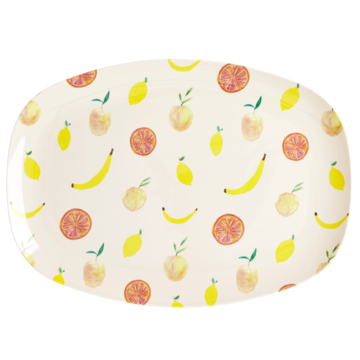 Rice DK | Two-Tone Melamine Rectangular Plate Happy Fruit print