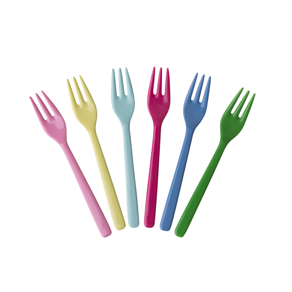 Melamine Cake Forks in Assorted Classic Colors Bundle of 6 - Rice By Rice