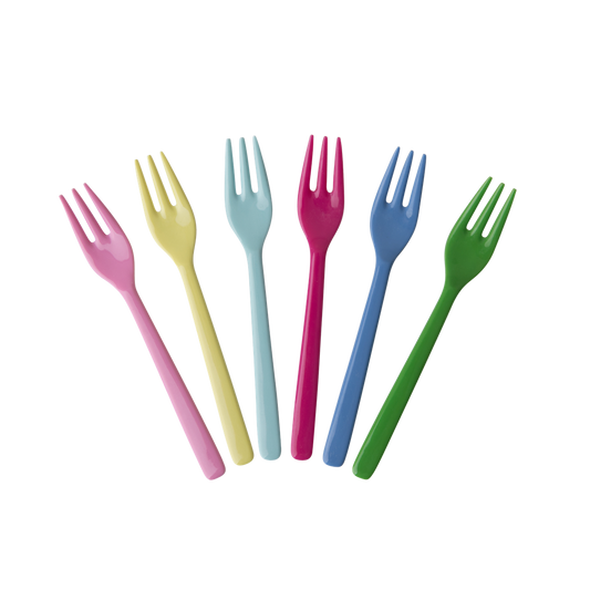 Melamine Cake Forks in Assorted Classic Colors Bundle of 6 - Rice By Rice