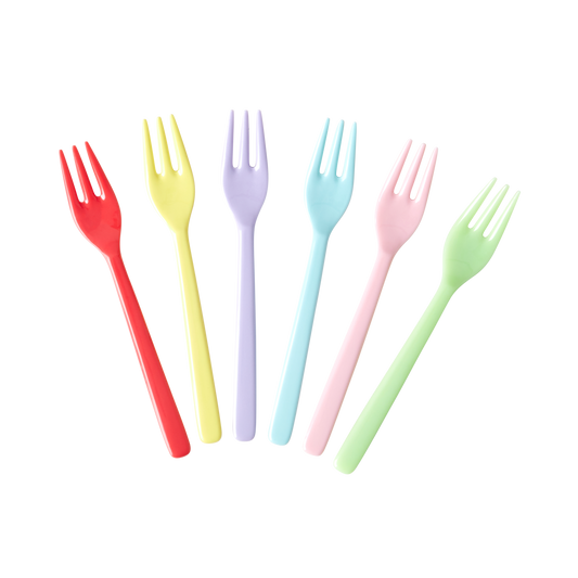 Melamine Cake Forks in Assorted 'Yippie Yippie Yeah' Colors - Bundle of 6 pcs. - Rice By Rice