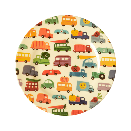 Melamine Kids Lunch Plate | Happy Cars Print - Rice By Rice