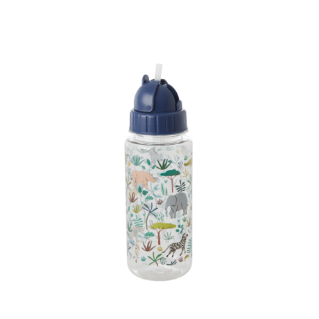 Rice DK PLASTIC DRINKING BOTTLE WITH JUNGLE ANIMALS PRINT - GREEN