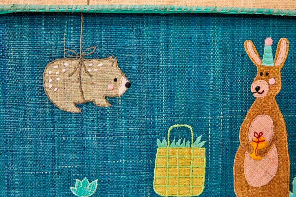 Raffia Storage Baskets with Birthday Animals - Set of 3 - Rice By Rice