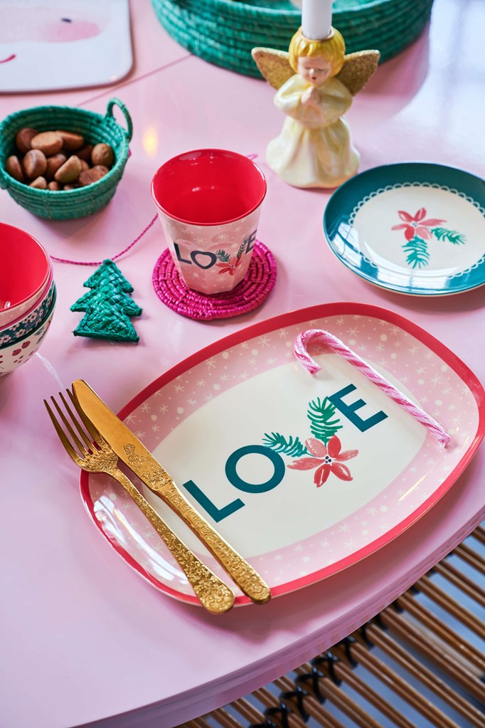 Melamine Bowl with Pink Love Christmas Print - Medium - Rice By Rice