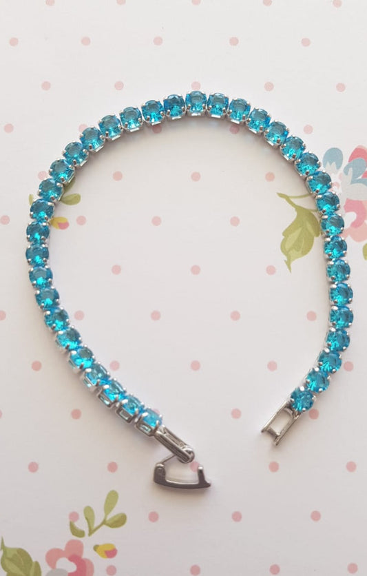 Tennis Bracelet Light Blue Round Crystals