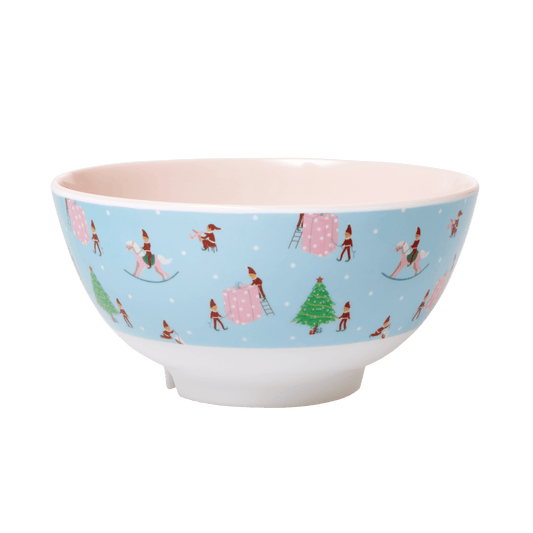 Melamine Bowl with Xmas Elf Print - Medium - Two Tone - Rice By Rice