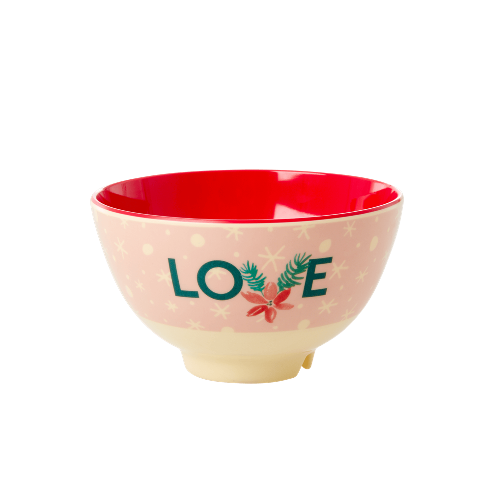 Melamine Bowl with Pink Love Christmas Print - Small - Rice By Rice